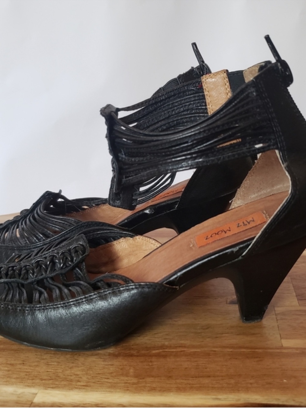 Miz Mooz Black Woven Strappy Mid-Heel Pumps